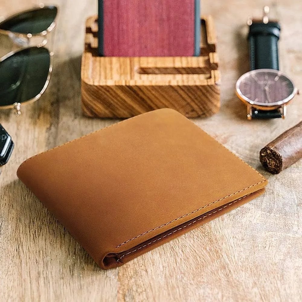 Kenon Personalized Leather Wallet For Dad，Engraved RFID Blocking Bifold Stylish Brown Wallet For Dad Father's day Birthday Christmas Gifts