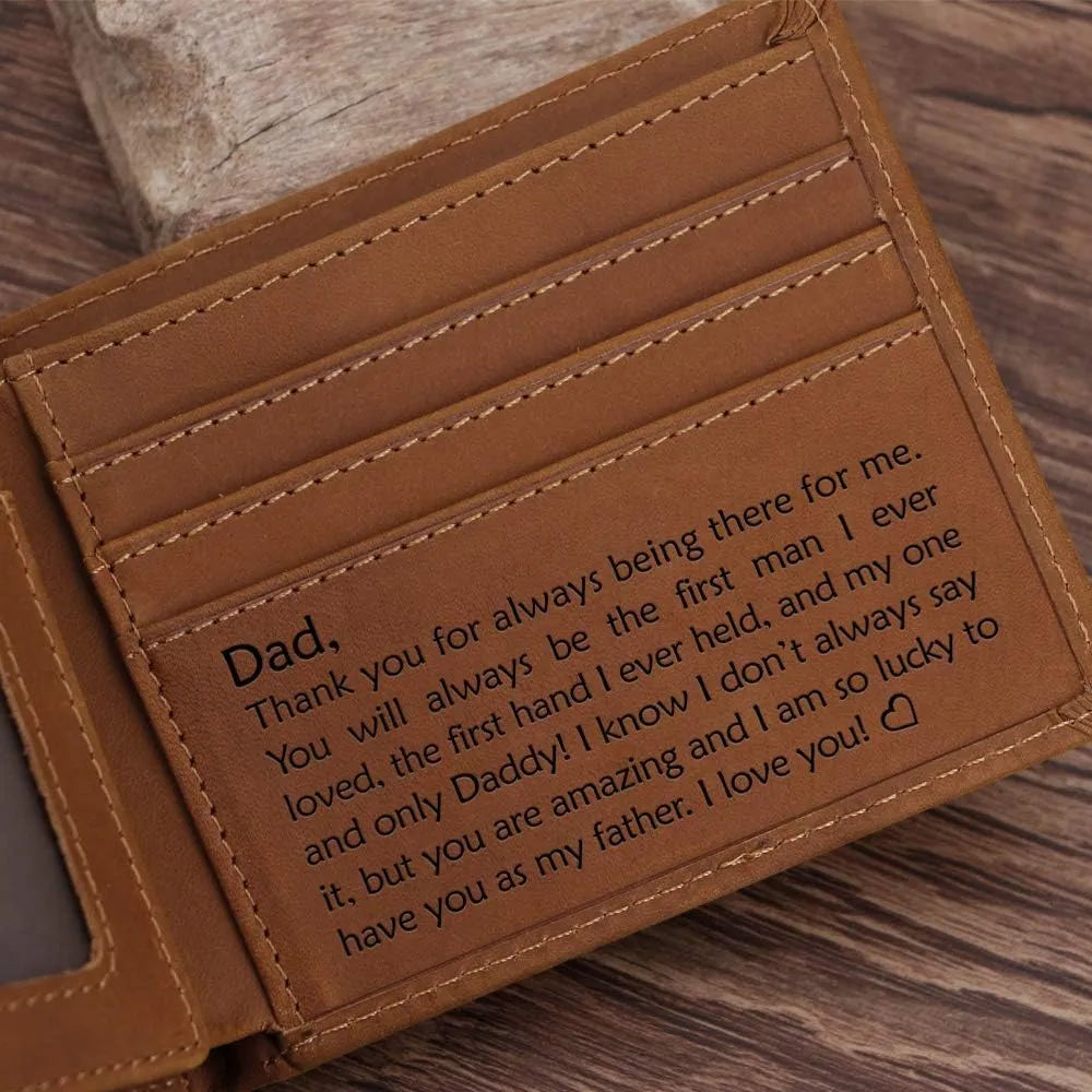 Kenon Personalized Leather Wallet For Dad，Engraved RFID Blocking Bifold Stylish Brown Wallet For Dad Father's day Birthday Christmas Gifts