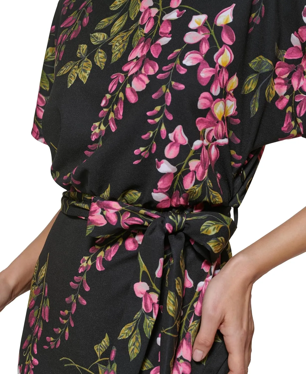 kensie Women's Short Sleeve Tie Waist Midi Dress