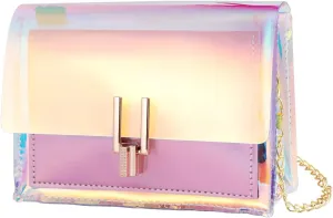 KESYOO Holographic Purse Iridescent Purse Transparent Shoulder Bag Clear Crossbody Bag Fashion Mini Handbag Cute Mini Bag Jelly Purses Chain Bags for Women Girls Ladies 1PC