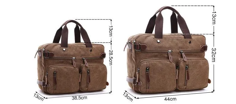 Khaki  Vintage Canvas Backpack With Brown Strap Design