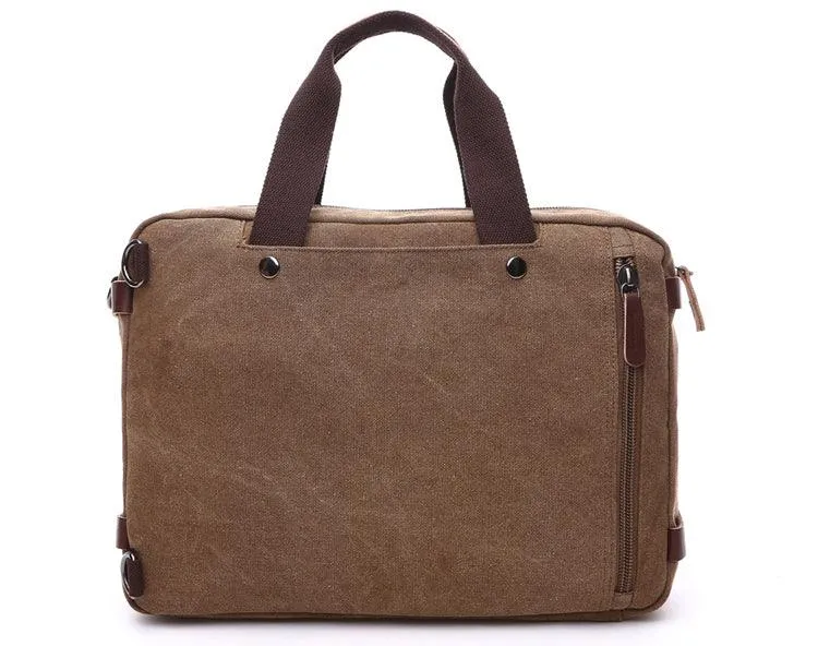 Khaki  Vintage Canvas Backpack With Brown Strap Design