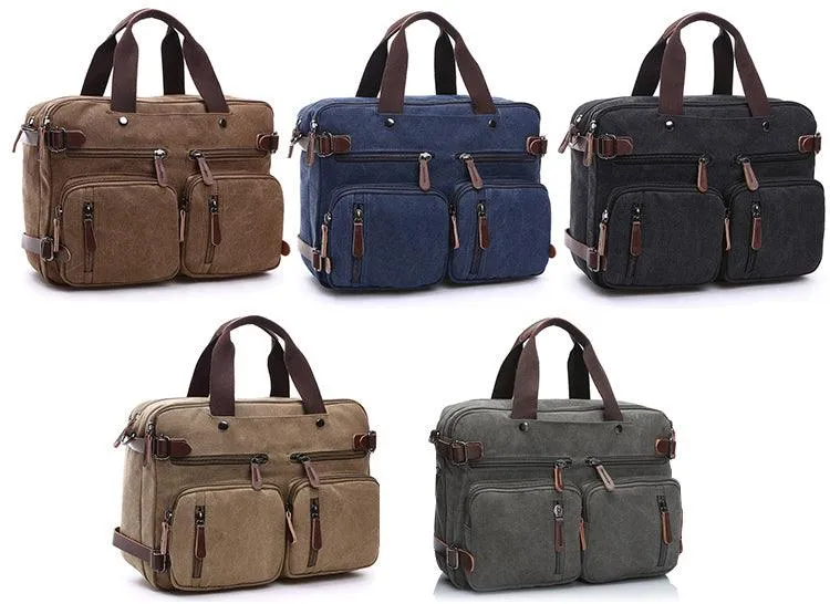 Khaki  Vintage Canvas Backpack With Brown Strap Design