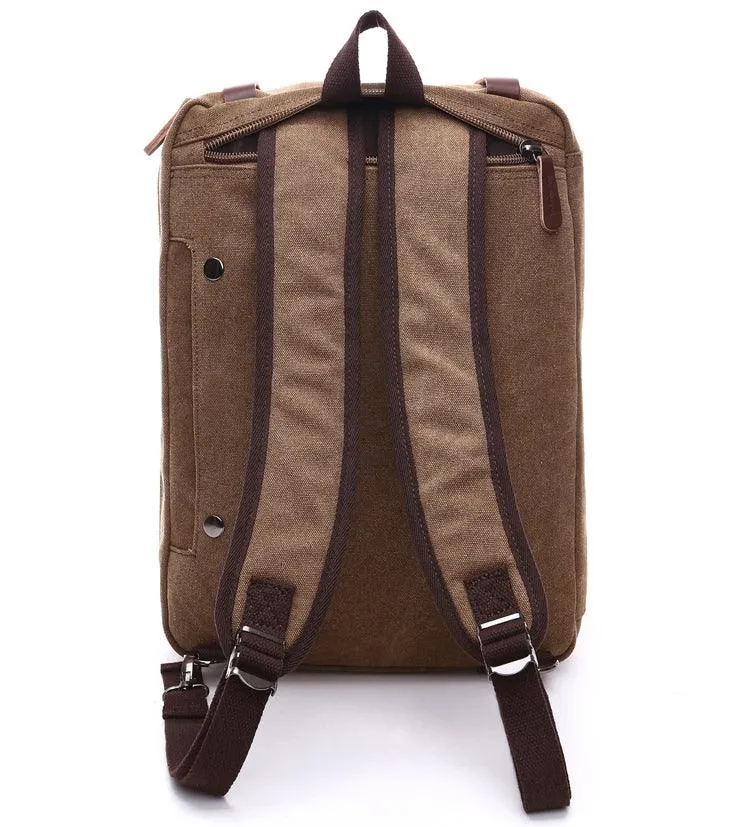 Khaki  Vintage Canvas Backpack With Brown Strap Design