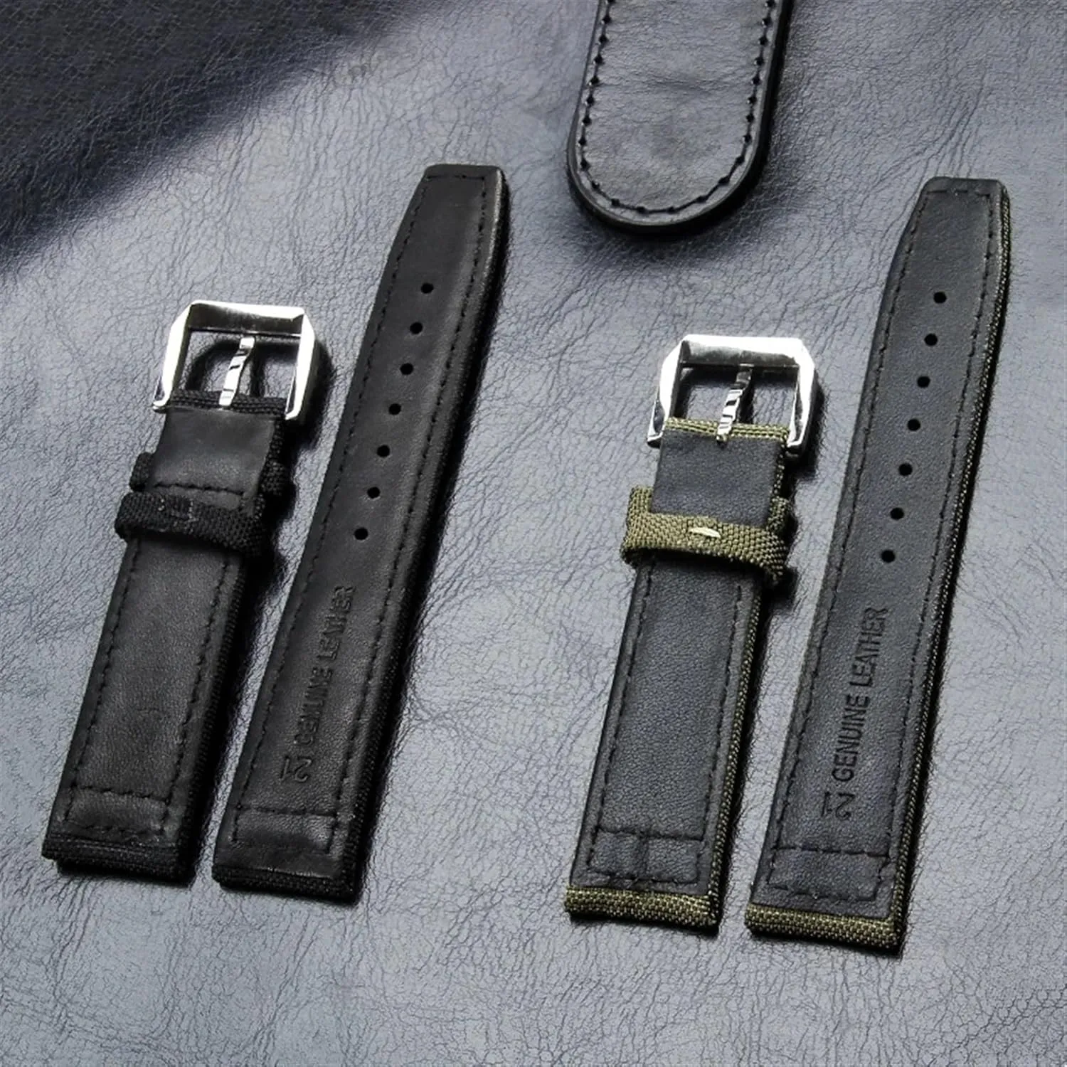 KLVN 20mm 21mm 22mm Nylon Canvas Watchband for IWC PILOT Portugal PORTOFINO Fabric Watch Strap Folding Buckle Cowhide Leather Belt