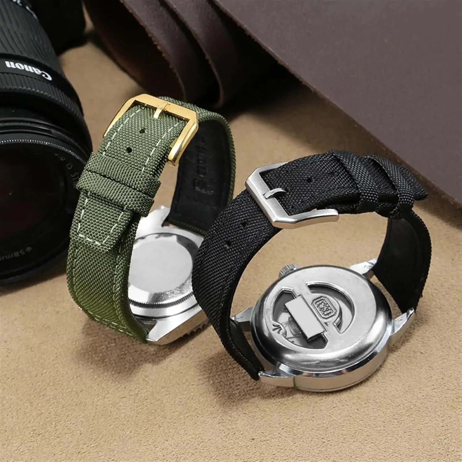 KLVN 20mm 21mm 22mm Nylon Canvas Watchband for IWC PILOT Portugal PORTOFINO Fabric Watch Strap Folding Buckle Cowhide Leather Belt