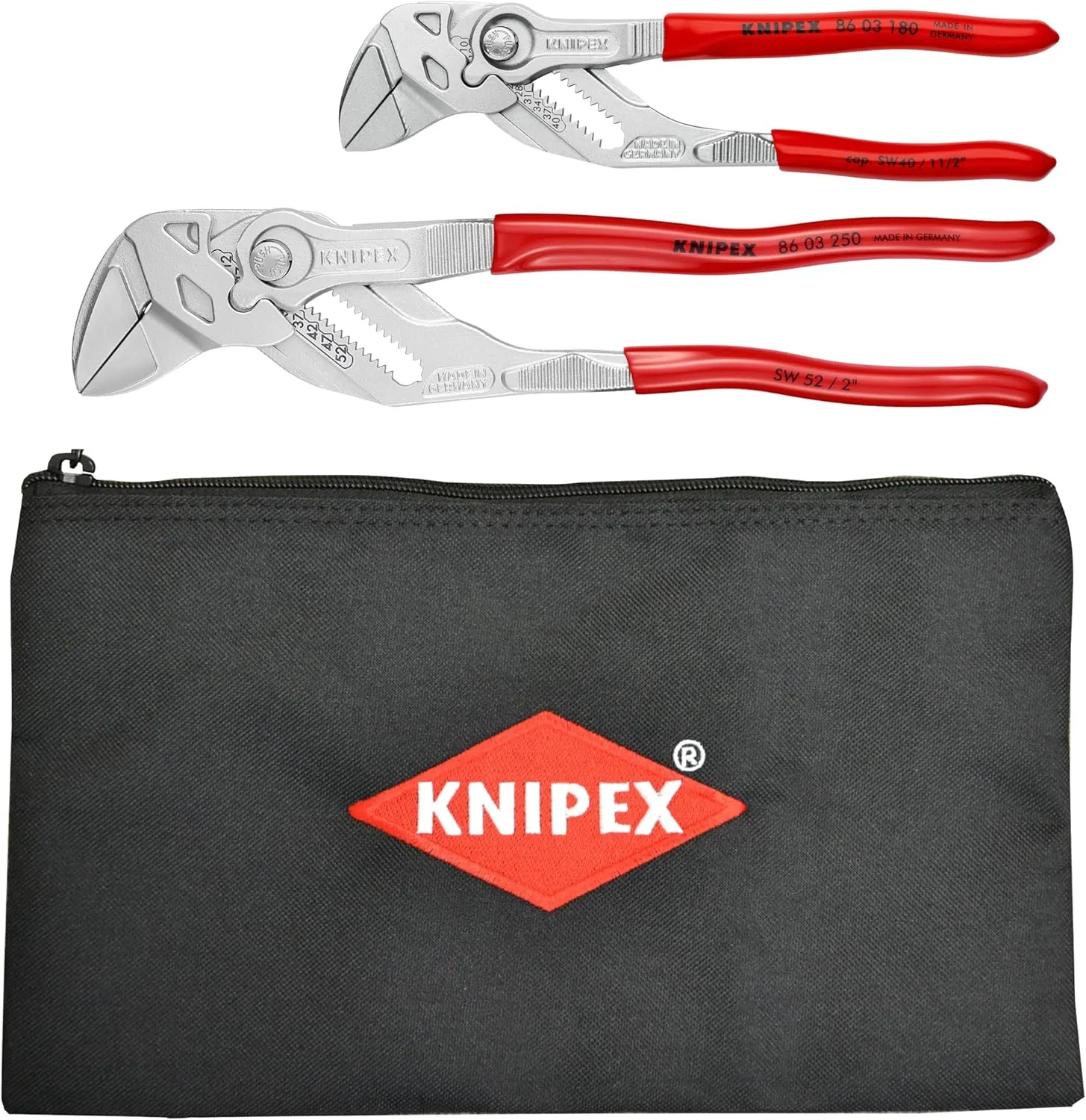KNIPEX 2 Pc Pliers Wrench Set w/ Keeper Pouch, Red