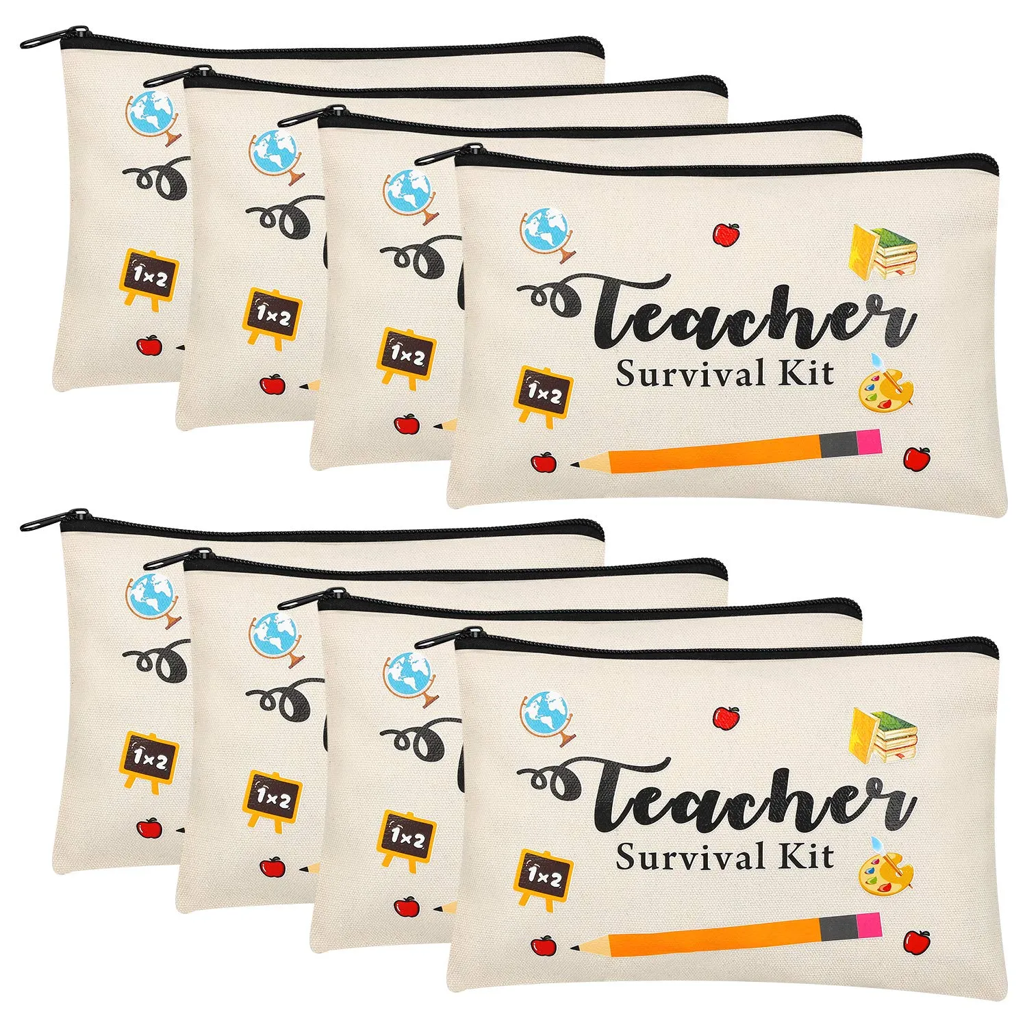 Kolewo4ever 8 Pieces Teacher Appreciation Gifts in Bulk Teacher Gift for Women Teachers Makeup Pouch Cosmetic Bag for Teachers Gifts