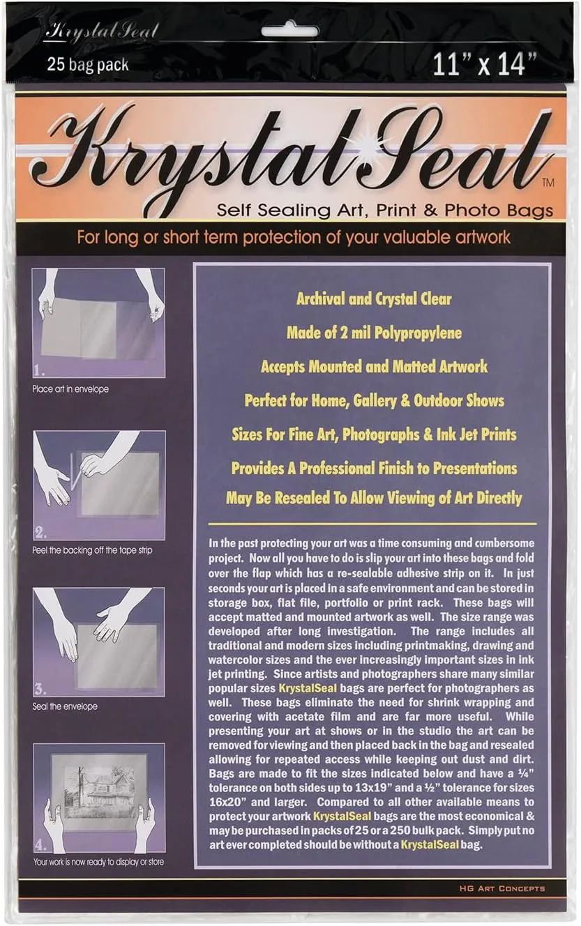 Krystal Seal KS1114 11 in. x 14 in. Seal Self-Healing Art Print and Photo Bags