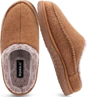 KuaiLu Mens Clog Slippers with Arch Support Suede Faux Fur Memory Foam Warm House Shoes Comfortable Slip-on Mans Bedroom Indoor Outdoor Slippers Rubber Sole Size 7-16