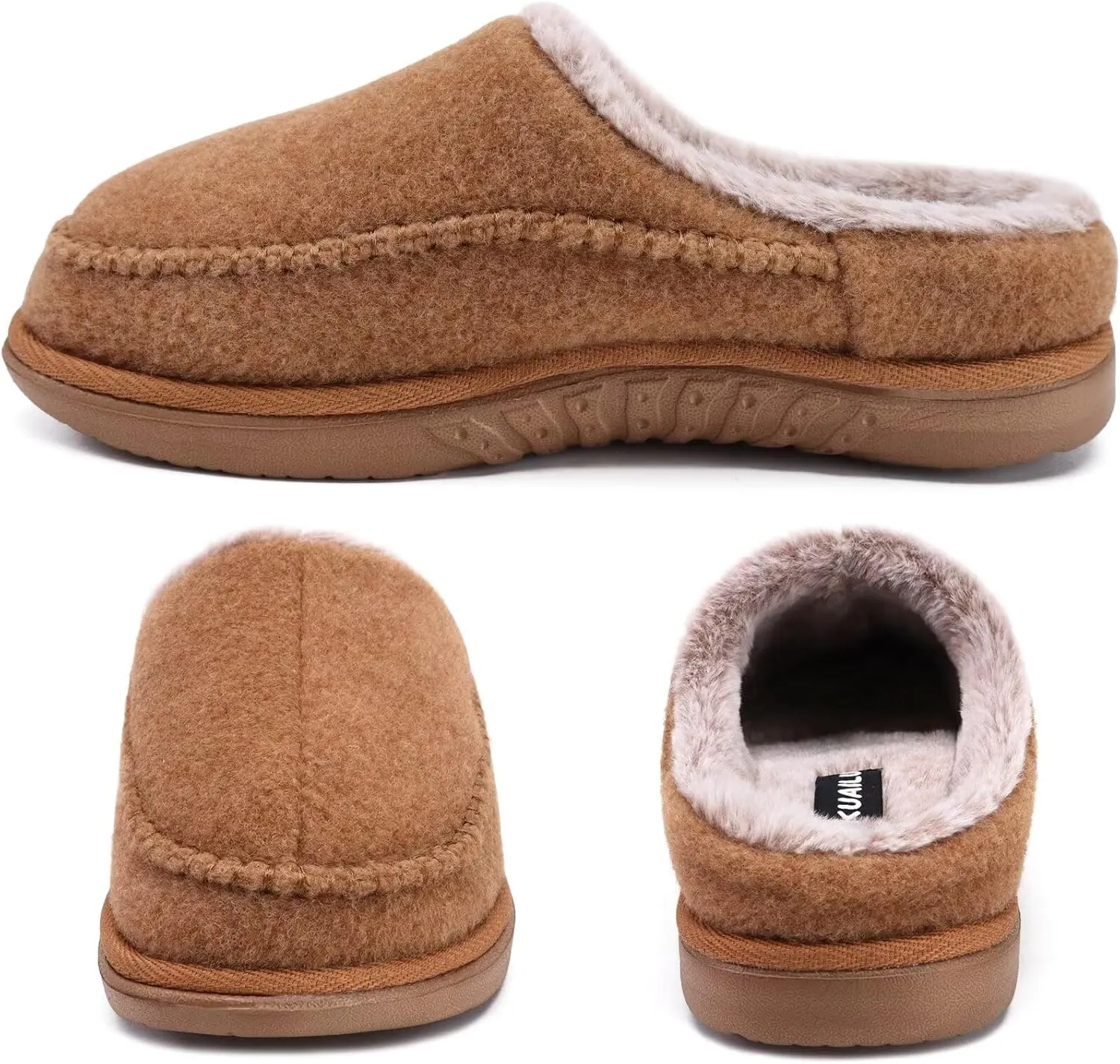 KuaiLu Mens Clog Slippers with Arch Support Suede Faux Fur Memory Foam Warm House Shoes Comfortable Slip-on Mans Bedroom Indoor Outdoor Slippers Rubber Sole Size 7-16