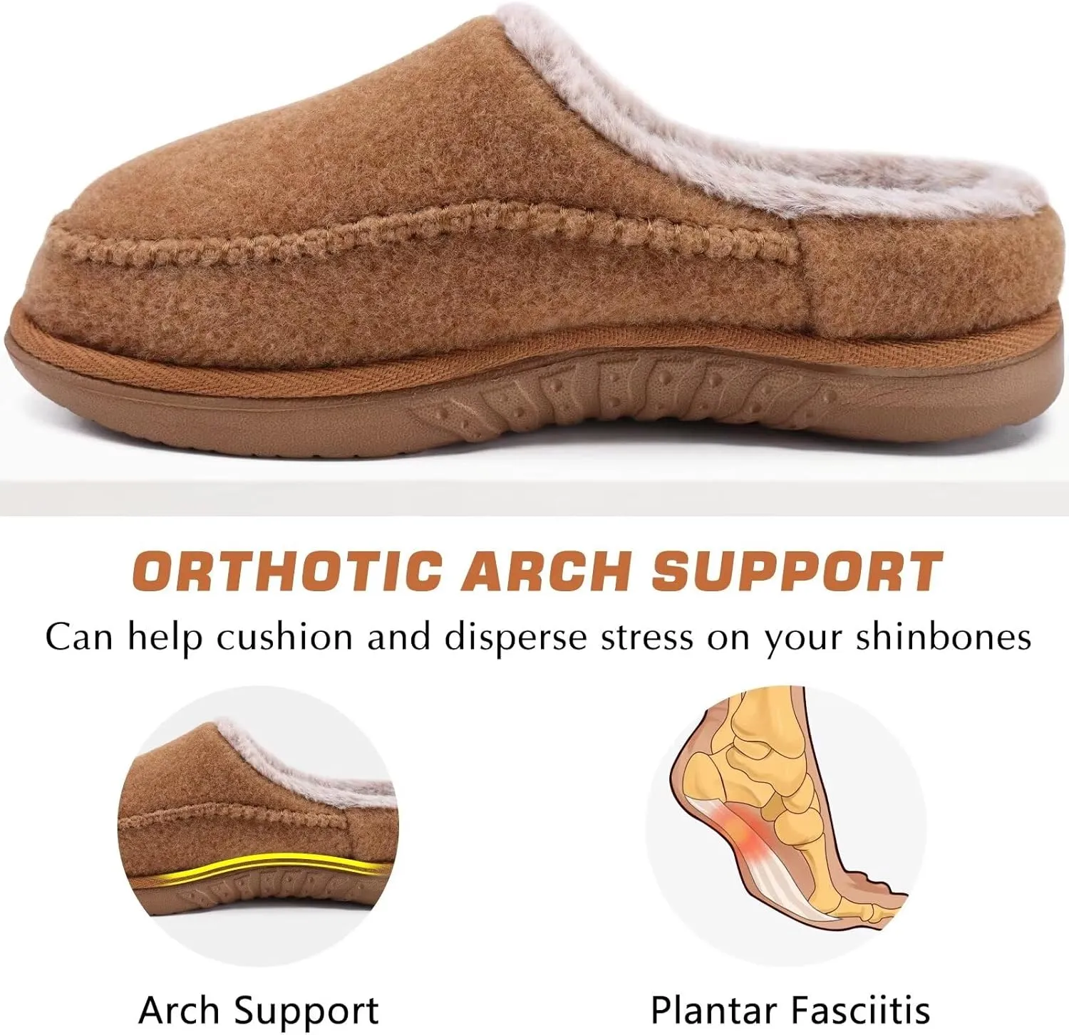 KuaiLu Mens Clog Slippers with Arch Support Suede Faux Fur Memory Foam Warm House Shoes Comfortable Slip-on Mans Bedroom Indoor Outdoor Slippers Rubber Sole Size 7-16