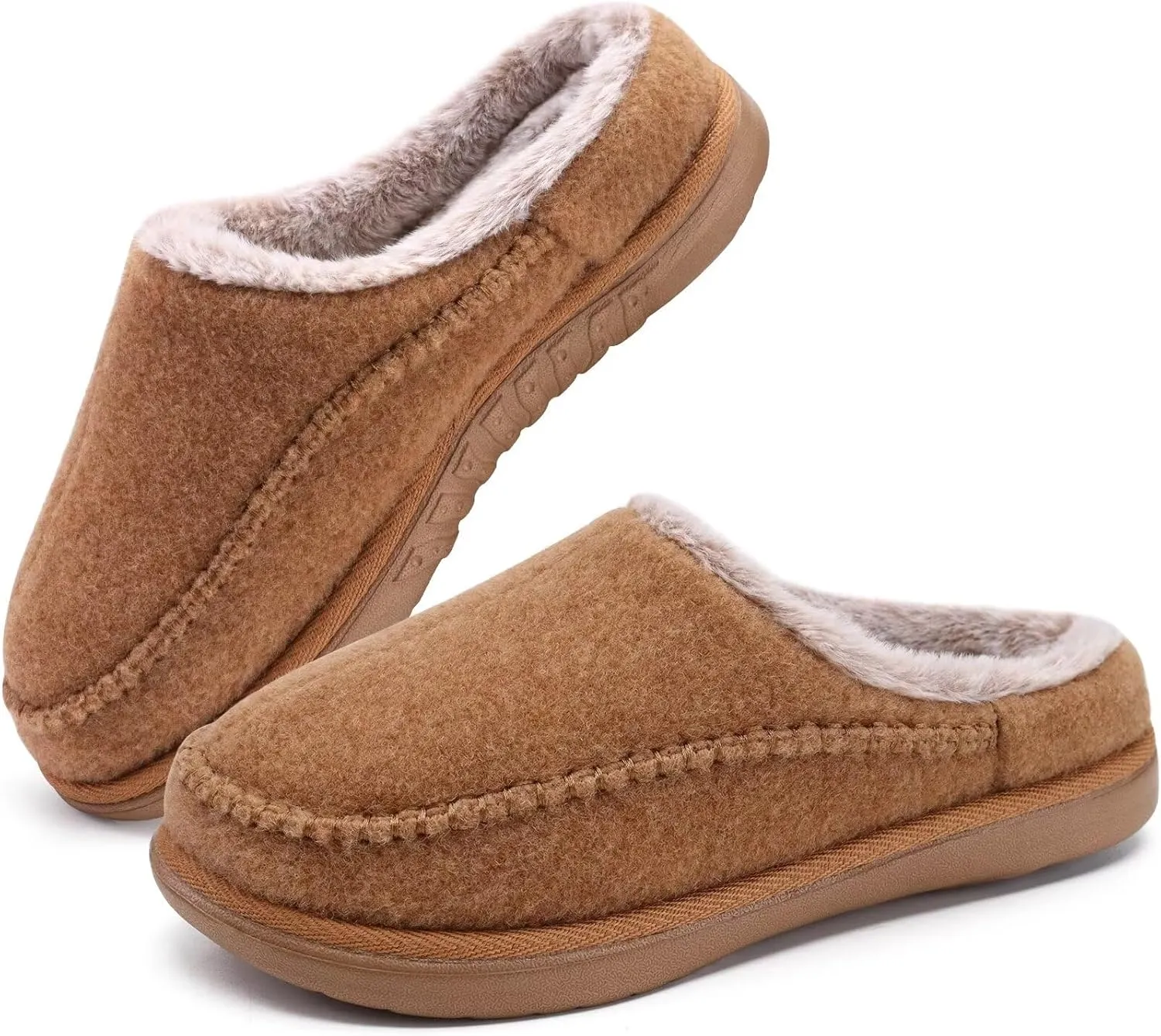 KuaiLu Mens Clog Slippers with Arch Support Suede Faux Fur Memory Foam Warm House Shoes Comfortable Slip-on Mans Bedroom Indoor Outdoor Slippers Rubber Sole Size 7-16
