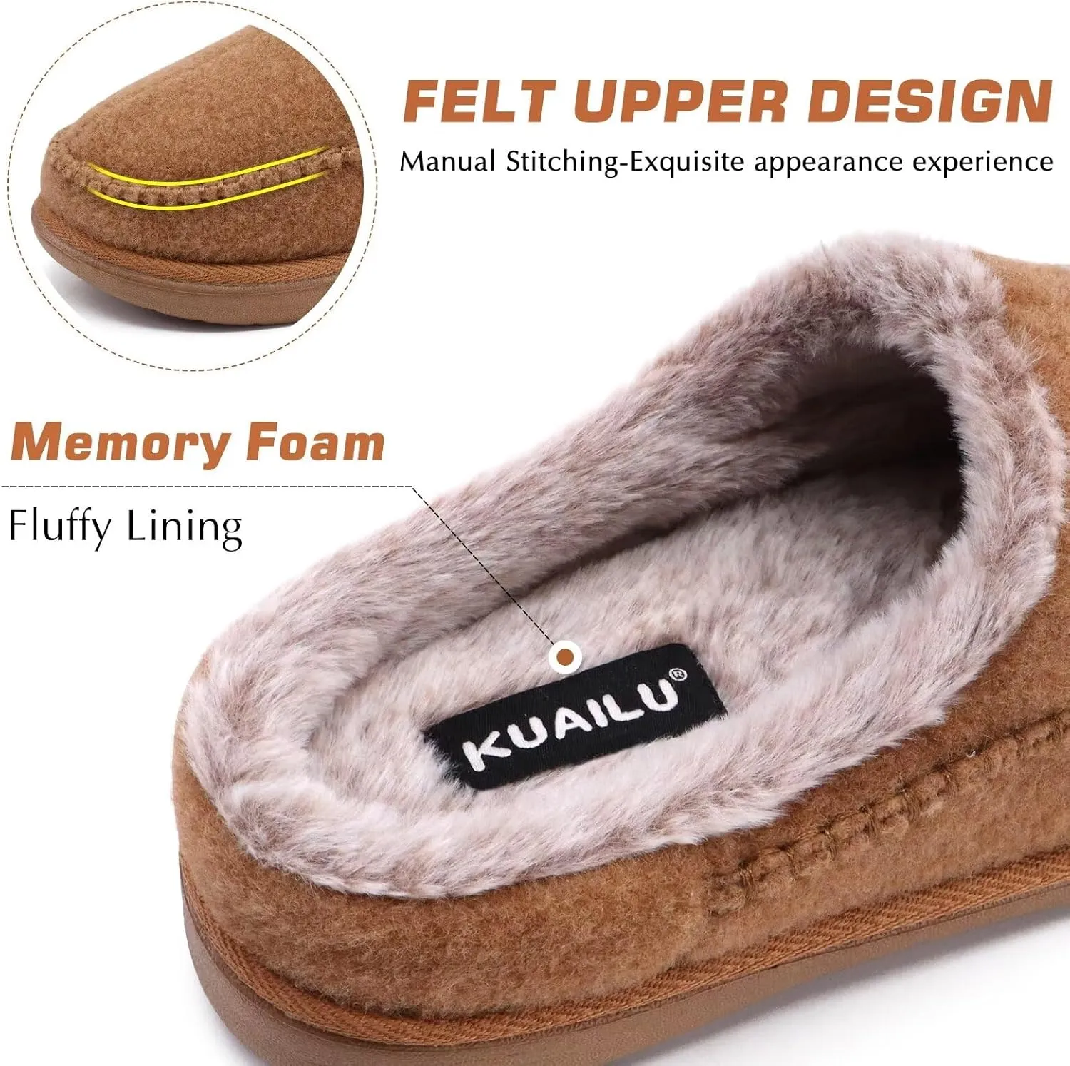 KuaiLu Mens Clog Slippers with Arch Support Suede Faux Fur Memory Foam Warm House Shoes Comfortable Slip-on Mans Bedroom Indoor Outdoor Slippers Rubber Sole Size 7-16