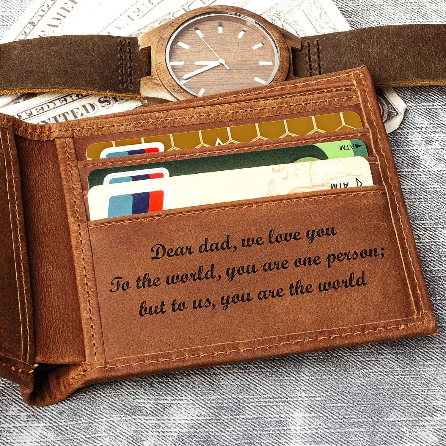 kullder Custom Wallet for Dad Engraved Mens Wallets Father Leather Personalized Gifts for Dad from Daughter Wallet to Dad from Son Fathers Day Gift Birthday Christmas for Daddy