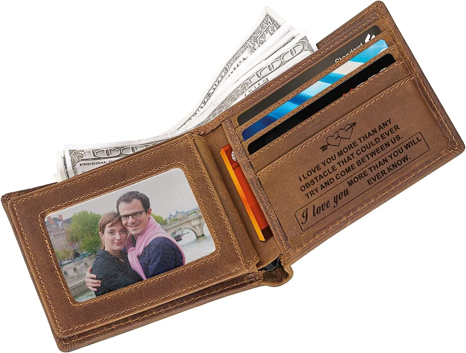 kullder Mens Wallet Engraved Leather Wallets Personalized Mens Gifts for Husband from Wife Custom Wallet for Man Boyfriend Fiance Anniversary Christmas gift for Him
