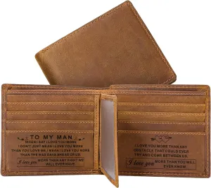 kullder Mens Wallet Engraved Leather Wallets Personalized Mens Gifts for Husband from Wife Custom Wallet for Man Boyfriend Fiance Anniversary Christmas gift for Him