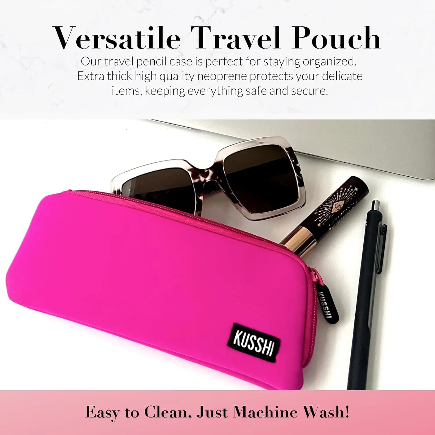 KUSSHI Neoprene Zipper Makeup Brush Pouch and Travel Pencil Case for Beauty Tools, Pencils, Brushes & Small Accessories - Makeup Brush Bag Pouch for Organization and Travel Items
