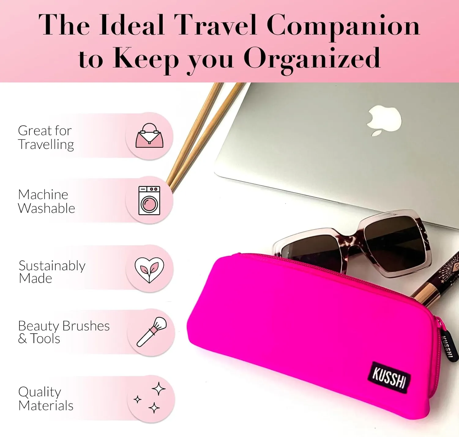 KUSSHI Neoprene Zipper Makeup Brush Pouch and Travel Pencil Case for Beauty Tools, Pencils, Brushes & Small Accessories - Makeup Brush Bag Pouch for Organization and Travel Items