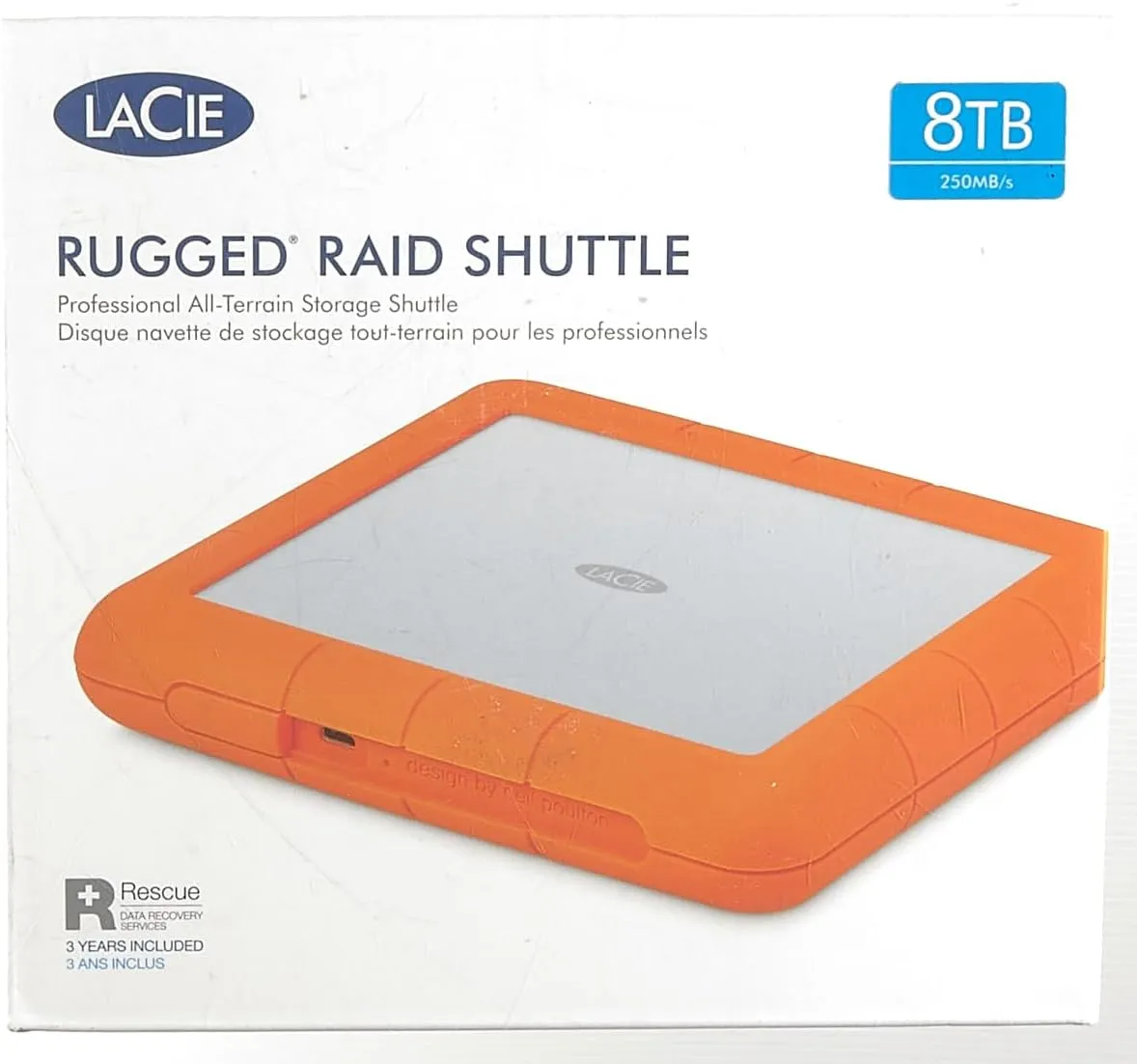 LaCie Rugged Raid Shuttle 8TB External Hard Drive Portable HDD - USB-C USB 3.0 Compatible, Drop Shock Dust Water Resistant, for Mac and PC Computer Desktop Laptop, 1 Mo Adobe CC (STHT8000800)
