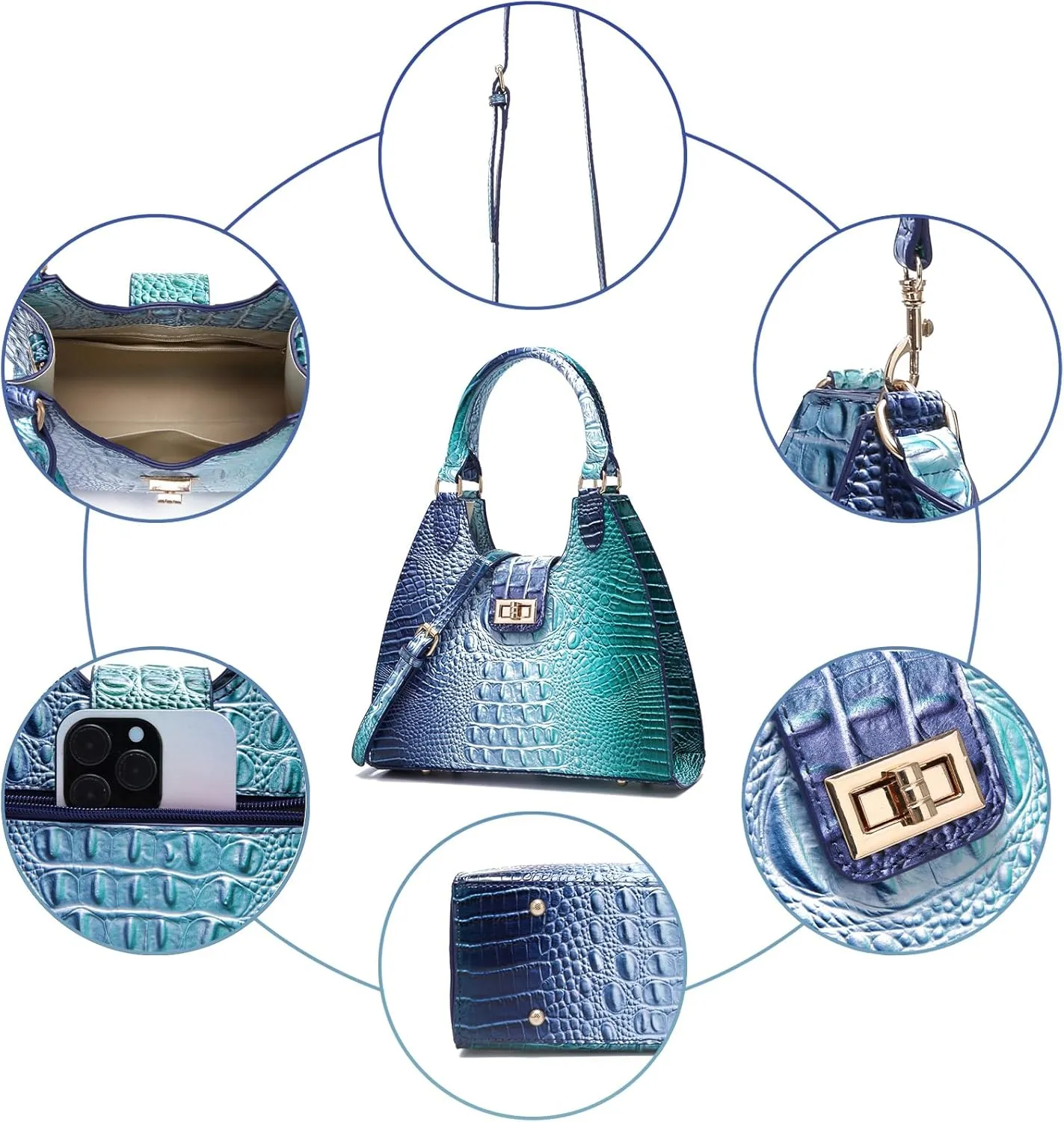 Ladies Tote Leather Bags for Women Crocodile Embossed Zipper Satchel Purse Classy Compartments Crossbody bag