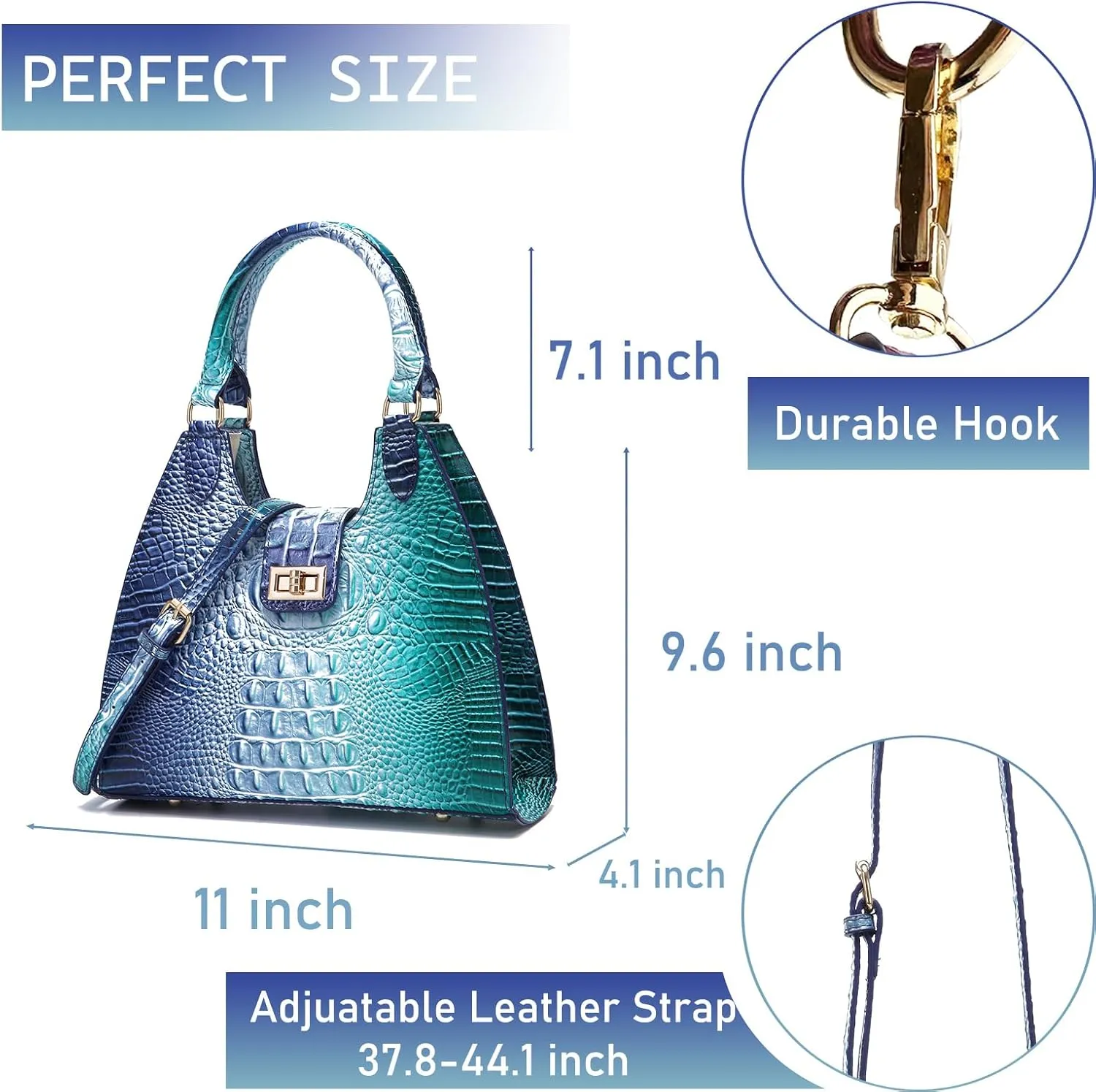 Ladies Tote Leather Bags for Women Crocodile Embossed Zipper Satchel Purse Classy Compartments Crossbody bag