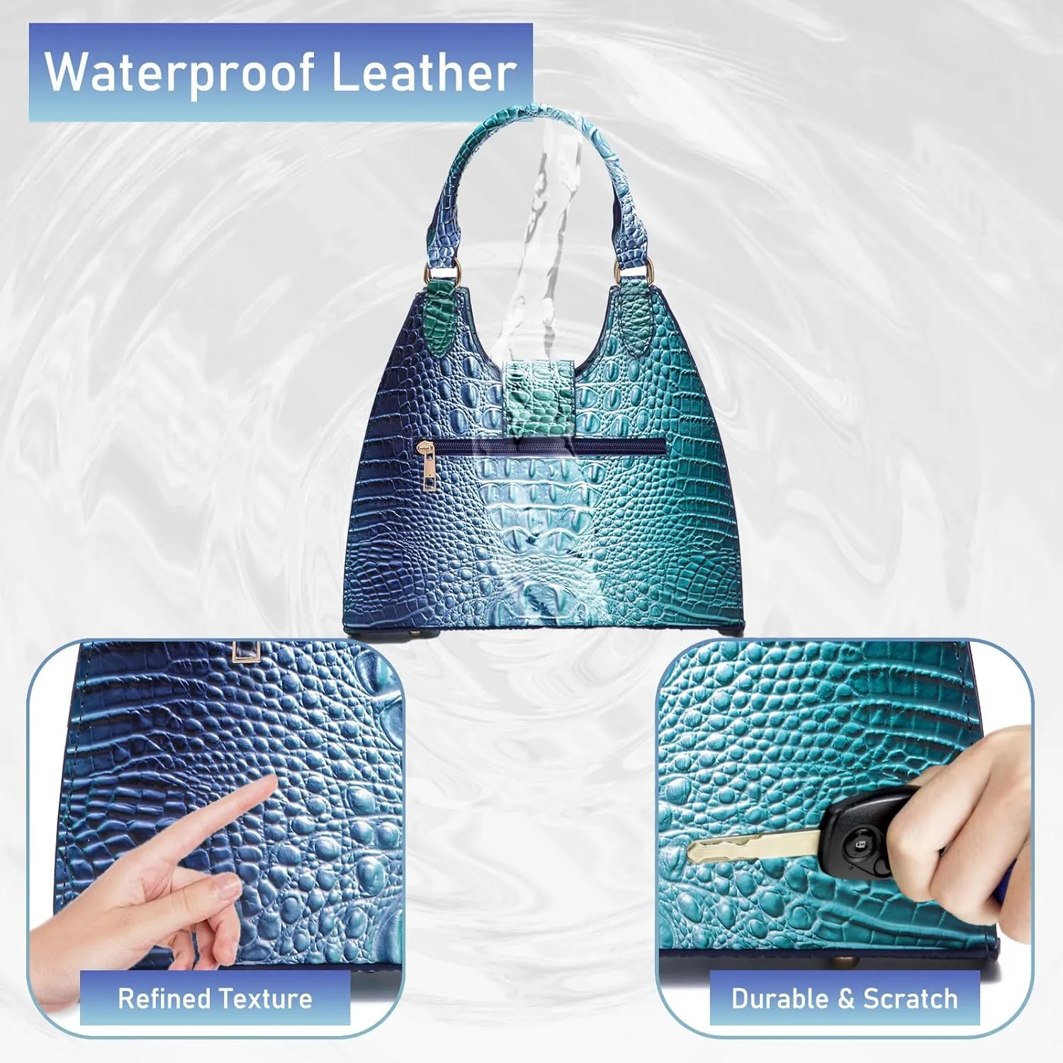 Ladies Tote Leather Bags for Women Crocodile Embossed Zipper Satchel Purse Classy Compartments Crossbody bag