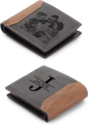 lagofit Gifts for Dad Personalized Custom Photo Wallets for Men Engraved Picture & Initial Name Wallets for Men Casual Bifold Wallet Gifts for Boyfriend, Fathers (Style 5)