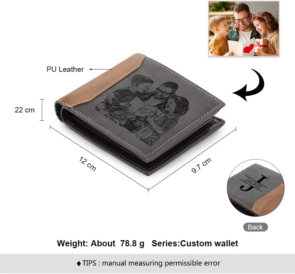 lagofit Gifts for Dad Personalized Custom Photo Wallets for Men Engraved Picture & Initial Name Wallets for Men Casual Bifold Wallet Gifts for Boyfriend, Fathers (Style 5)