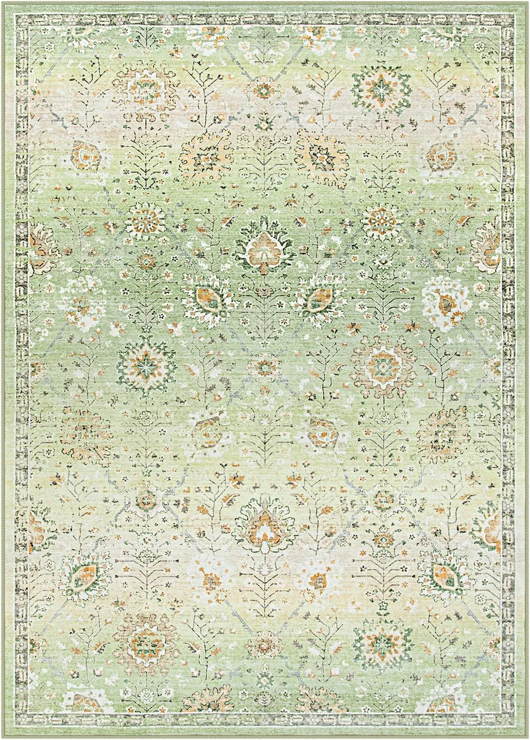 Lahome 5x7 Sage Green Rugs for Bedroom, Soft Boho Rug for Living Room, Machine Washable Floral Carpet Non Slip for Nursery Playroom Indoor