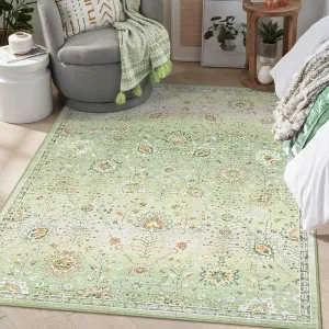 Lahome 5x7 Sage Green Rugs for Bedroom, Soft Boho Rug for Living Room, Machine Washable Floral Carpet Non Slip for Nursery Playroom Indoor