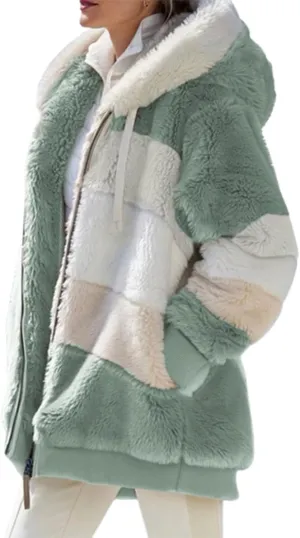 Lamb Wool Padded Coat, 2024 New Contrasting Lamb Wool Padded Coat, Fuzzy Winter Jacket With Pockets