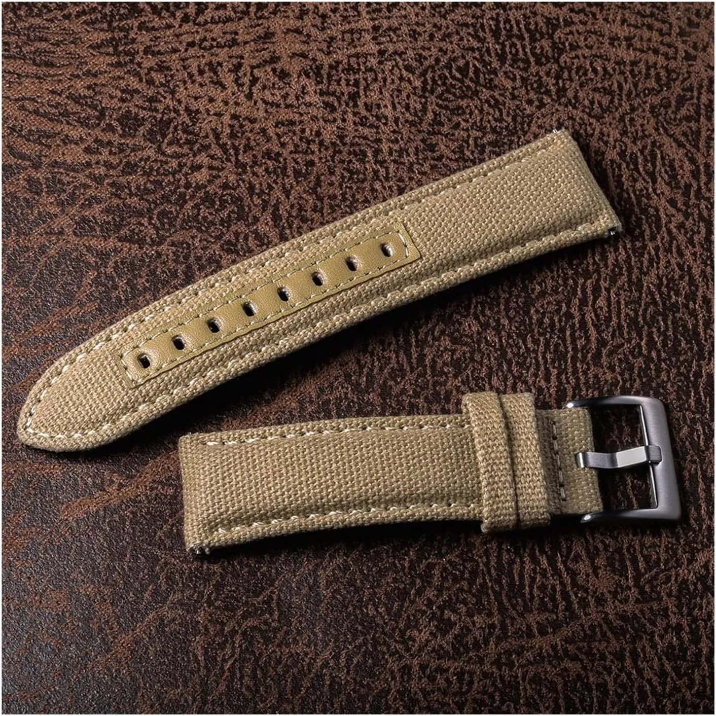 LAnGSHAW Canvas Watch Bands Premium Material Quick Release Green Quality Nylon Watch Straps Steel Buckle 18mm 20mm 22mm 24mm (Band Color : Khaki, Band Width : 18mm)