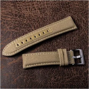 LAnGSHAW Canvas Watch Bands Premium Material Quick Release Green Quality Nylon Watch Straps Steel Buckle 18mm 20mm 22mm 24mm (Band Color : Khaki, Band Width : 18mm)