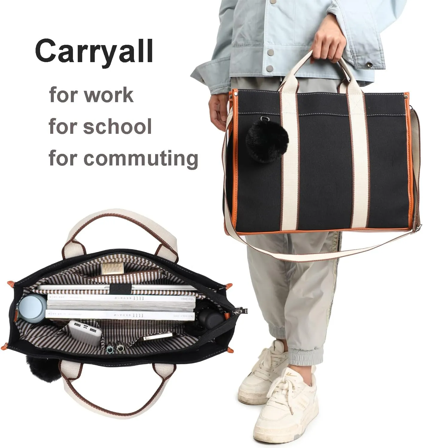 Laptop Bag for Women 15.6 Inch Lightweight Canvas Tote Bags Teacher Work Bag for School Travel