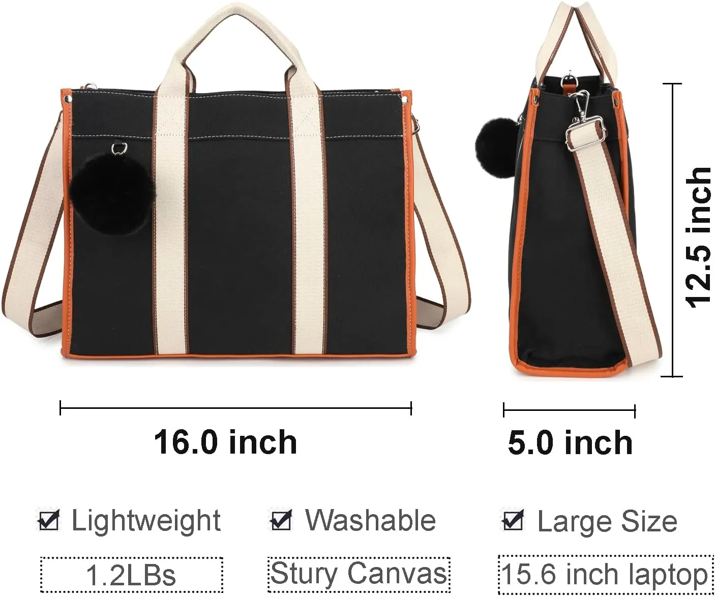 Laptop Bag for Women 15.6 Inch Lightweight Canvas Tote Bags Teacher Work Bag for School Travel