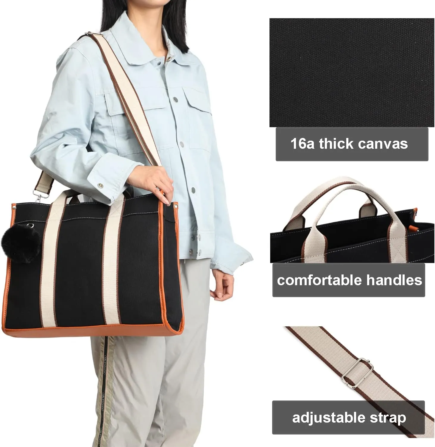 Laptop Bag for Women 15.6 Inch Lightweight Canvas Tote Bags Teacher Work Bag for School Travel