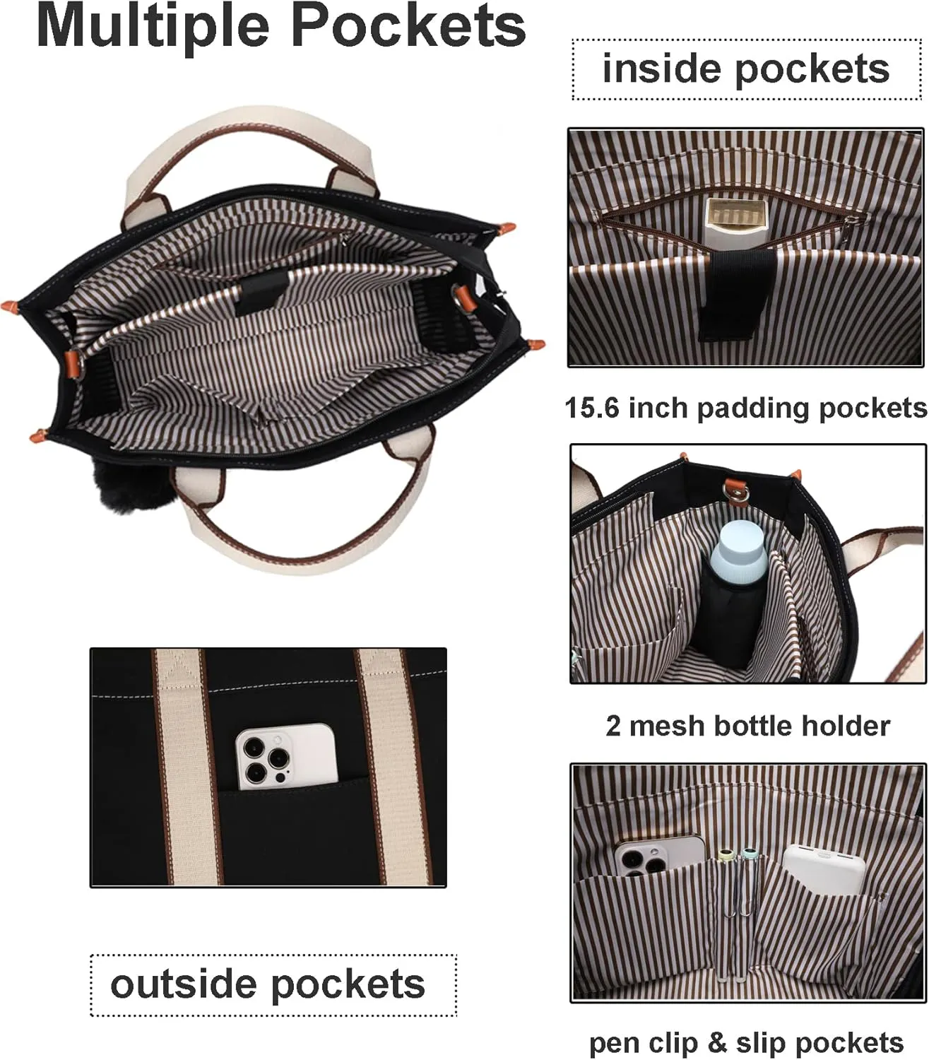 Laptop Bag for Women 15.6 Inch Lightweight Canvas Tote Bags Teacher Work Bag for School Travel