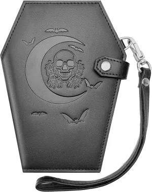 Large Coffin Wallet – Horror Coffin Purse – Spooky Goth Skull Wallet for Women – Gothic Moon Wallet with Zipper – Snap Closure Witch Wallet– Halloween Witchy purse