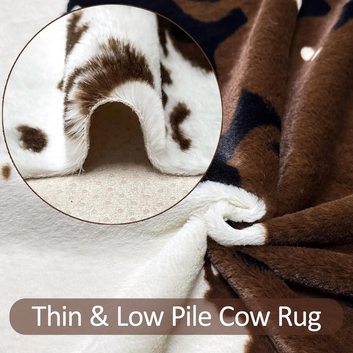 Large Faux Cowhide Rug 4.6x5.2 Feet Cow Print Area Rug Cow Hide Rugs for Bedroom Living Kids Room Nursery Office Western Home Decor Carpet, Brown White