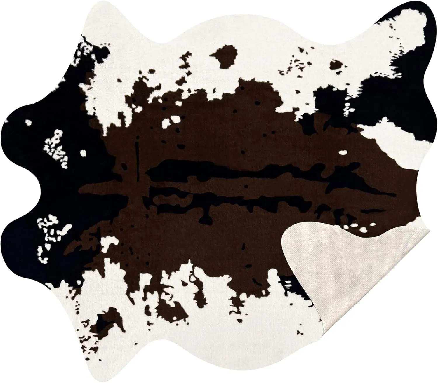 Large Faux Cowhide Rug 4.6x5.2 Feet Cow Print Area Rug Cow Hide Rugs for Bedroom Living Kids Room Nursery Office Western Home Decor Carpet, Brown White