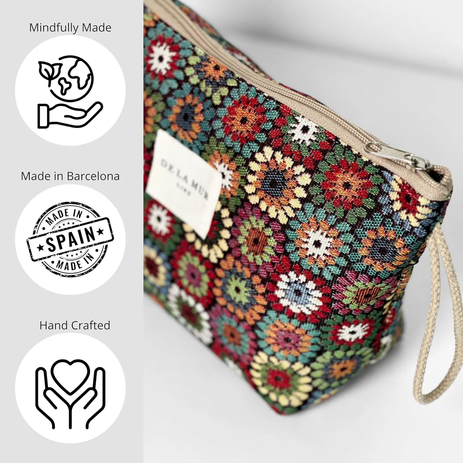 Large Floral Travel Makeup Bag for Women – Spacious Cosmetic & Toiletry Organizer – Durable Travel Size Skincare Pouch – Travel Essentials for Women – Made in Barcelona, Spain