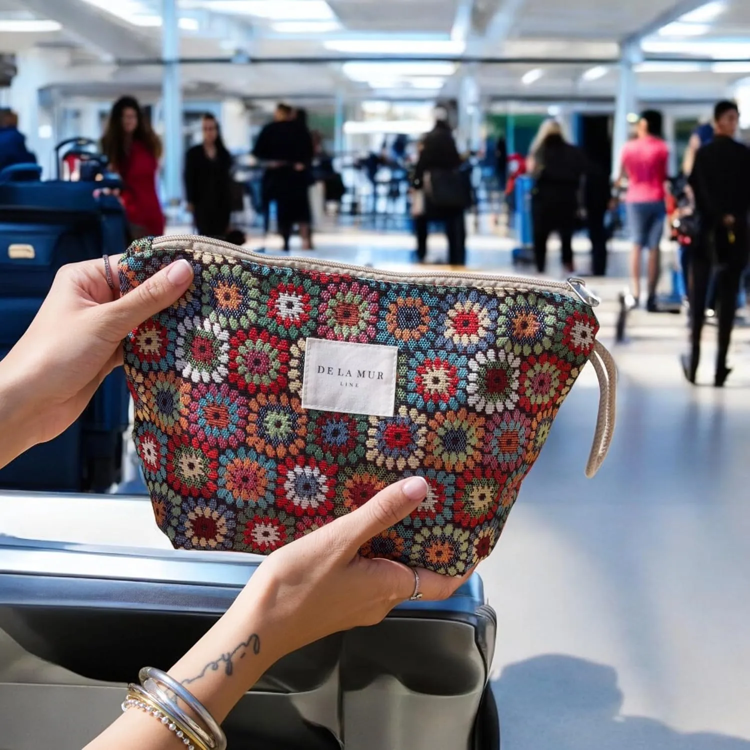 Large Floral Travel Makeup Bag for Women – Spacious Cosmetic & Toiletry Organizer – Durable Travel Size Skincare Pouch – Travel Essentials for Women – Made in Barcelona, Spain