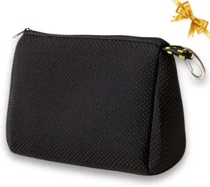 Large Makeup Bag with Zipper, Black - Waterproof Neoprene Cosmetic Bag 7.7 x 10.75 x 5 inches