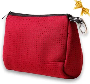 Large Makeup Bag with Zipper, Burgundy- Waterproof Neoprene Cosmetic Bag 7.7 x 10.75 x 5 inches