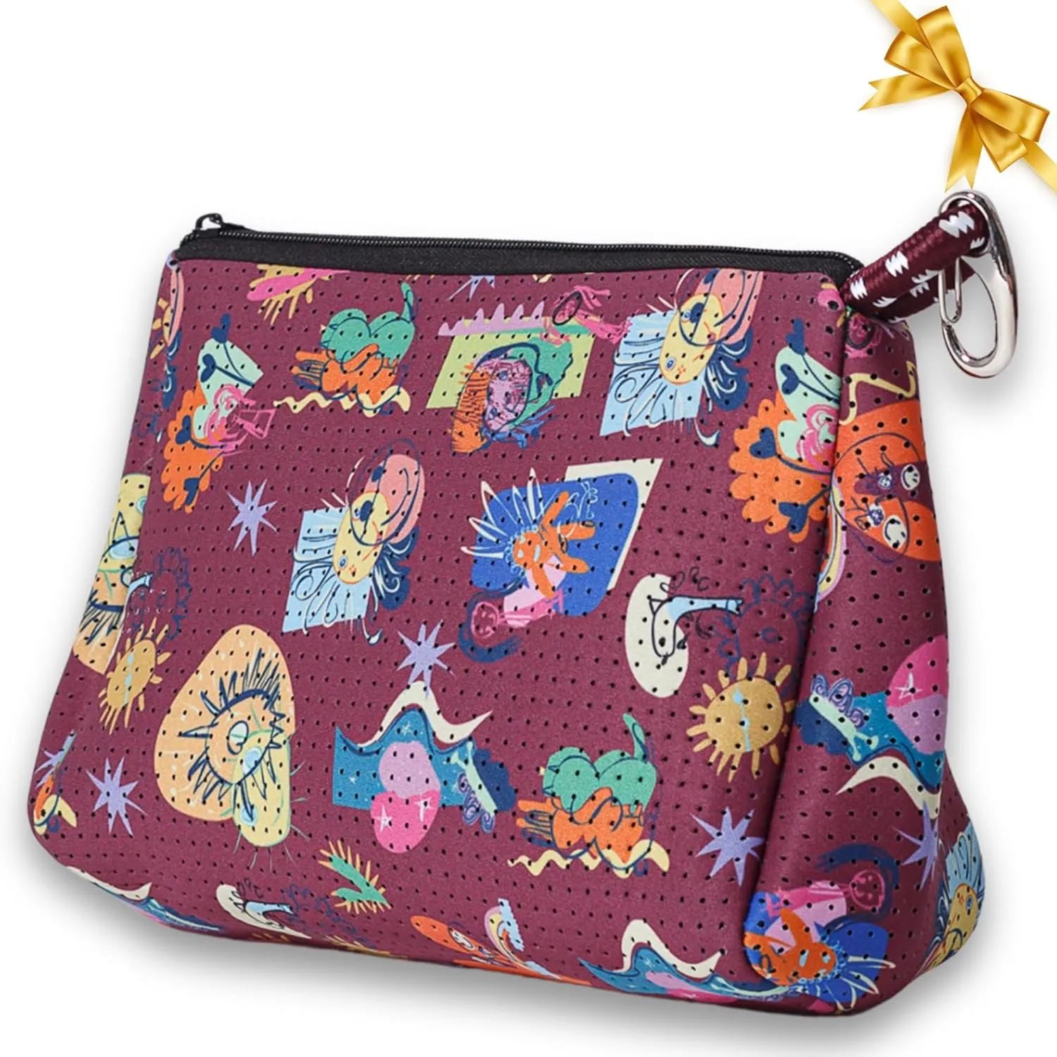 Large Makeup Bag with Zipper - Waterproof Neoprene Cosmetic Bag 7.7 x 10.75 x 5 inches