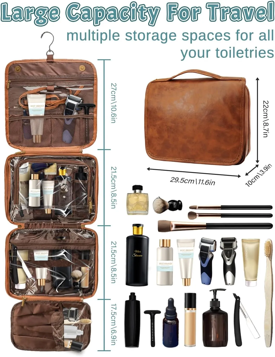 Large Personalized Toiletry Bag for Men 3 in 1, Gifts for Birthday Anniversary Wedding, Customized Gifts for Him Boyfriend Husband Dad Father Grandpa Traveler Friend, Father's Day Christmas Gifts