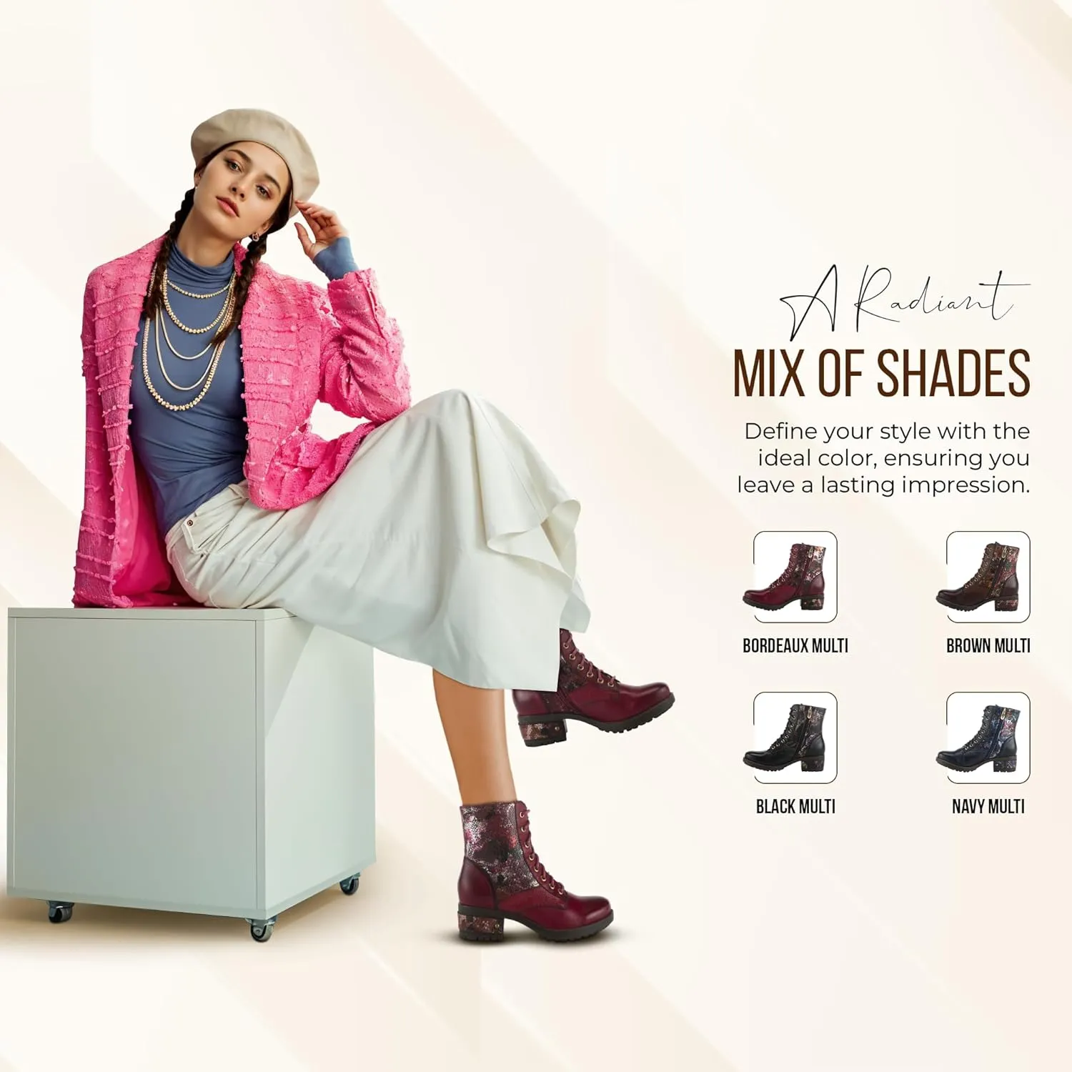 L'Artiste by Spring Step Marty Met Hand Painted Metallic Floral Ankle Boots for Women | Shoes for Women with Arch Support and Flexible Sole
