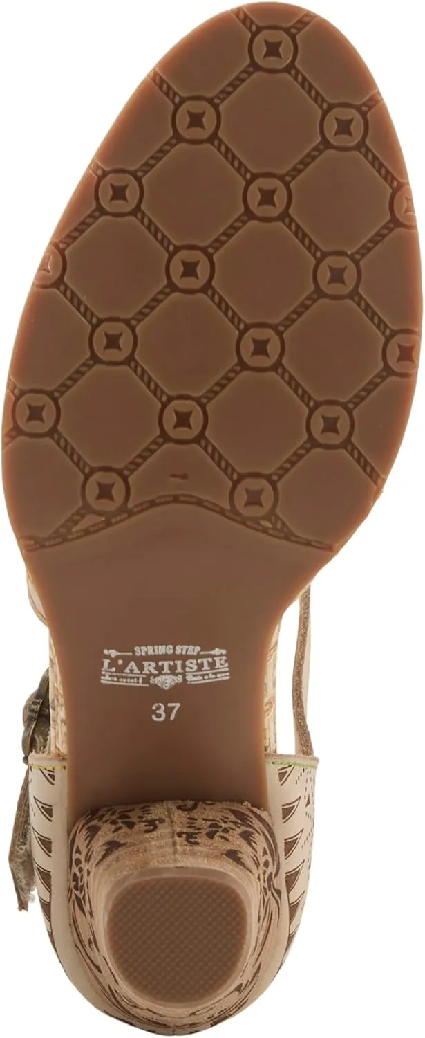 L'Artiste Women's NIOBELLA Hand-Painted Hook-and-Loop Mary Jane – Geometric Design, Decorative Buckle, Faux Stacked Heel