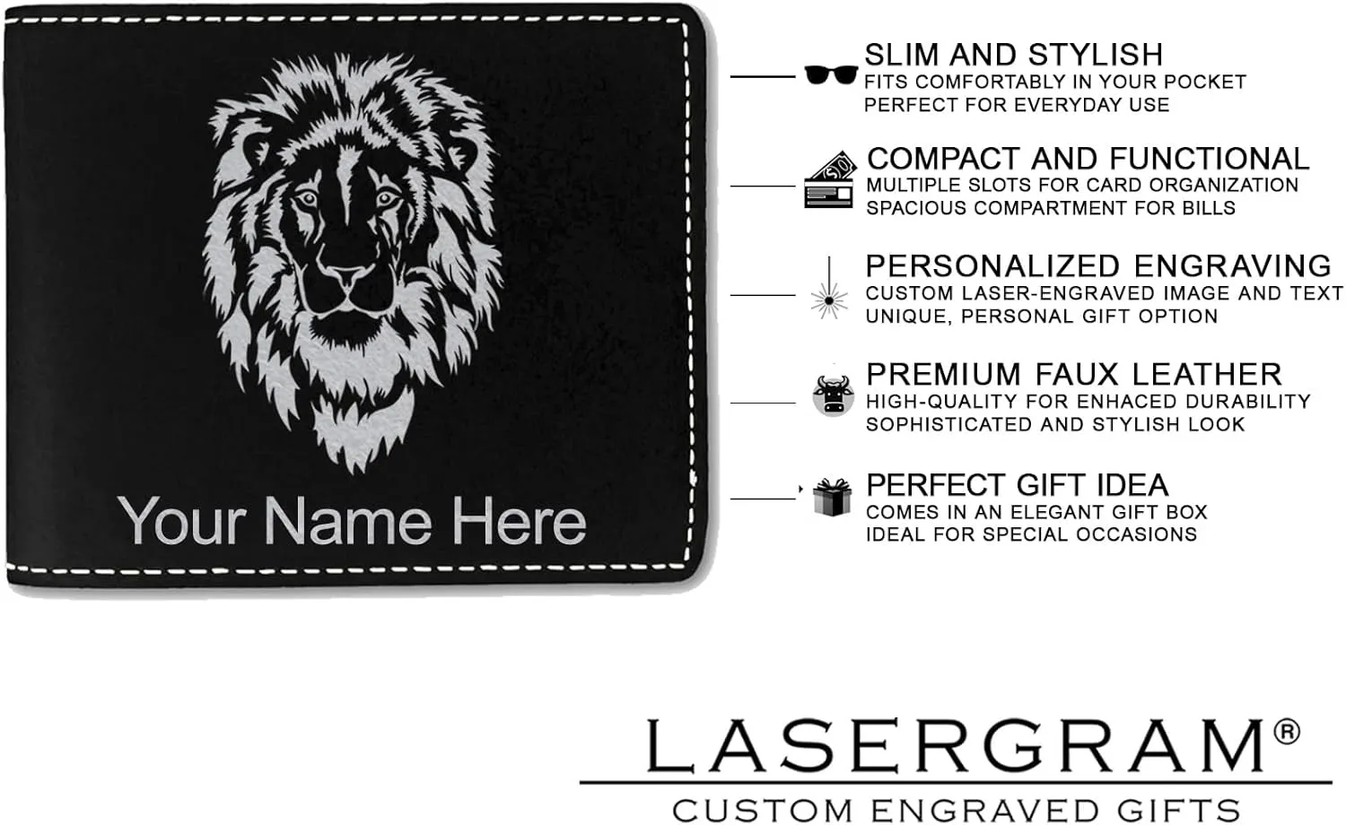 LaserGram Faux Leather Bi-Fold Wallet, Old Farm Tractor, Personalized Engraving Included (Black with Silver)